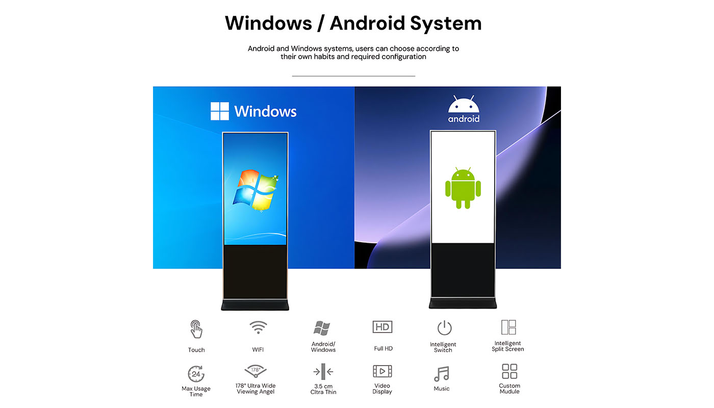 Floor-Standing Digital Signage​ Supports Windows and Android System