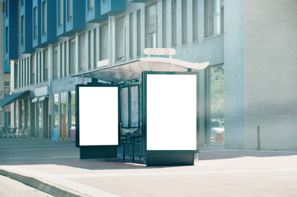 A bus stop lcd screen in a modern city