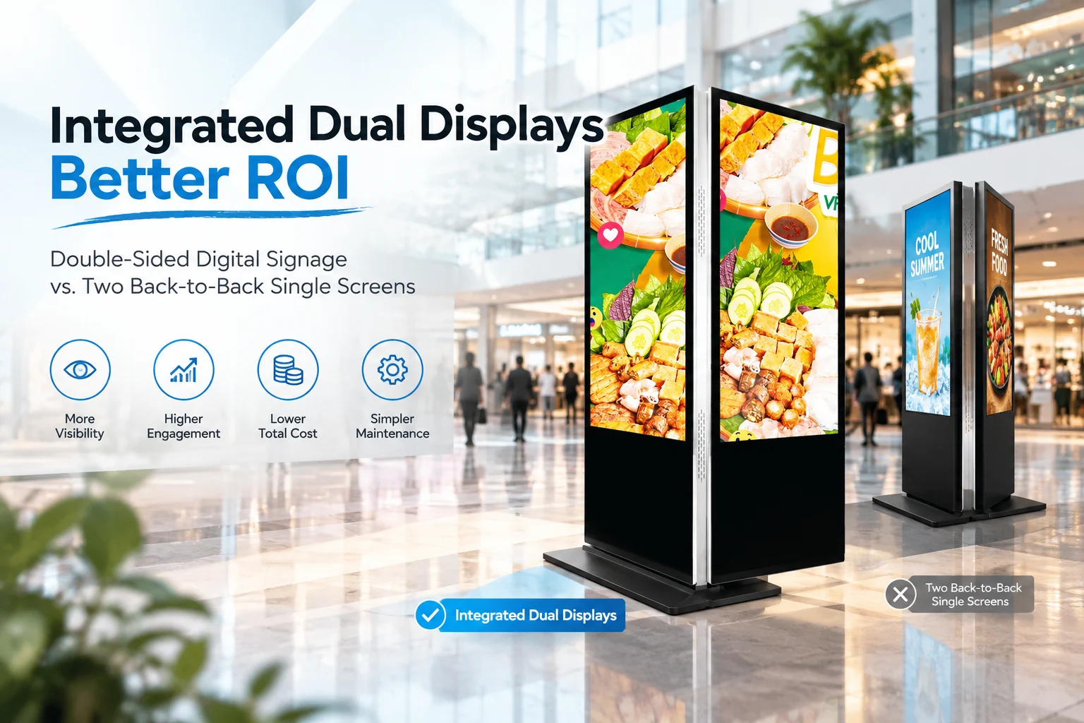 Double-Sided Digital Signage vs. Two Back-to-Back Single Screens
